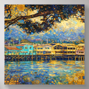 Klimt-inspired Monterey Bay Harbor Dreams Acrylic Photo Tile