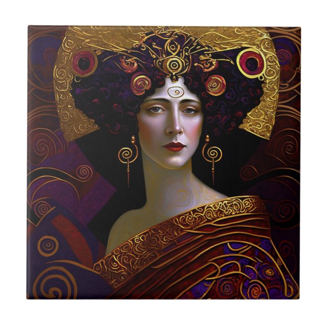 Klimt Inspired Queen Goddess Ceramic Tile (Front)