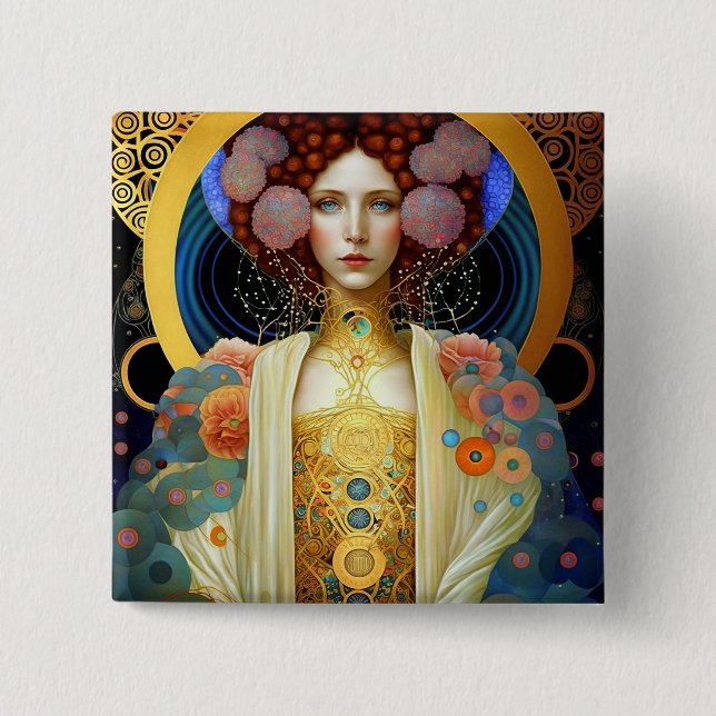 Klimt Inspired Queen Goddess Fantasy Art Button (Front)