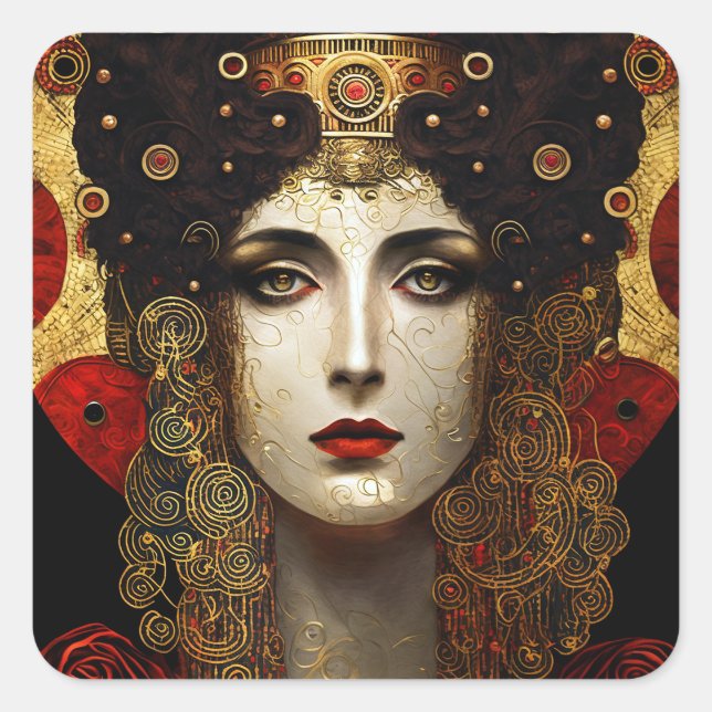 Klimt Inspired Queen Goddess Square Sticker (Front)
