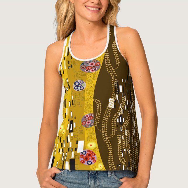 Klimt Inspired Unique Gold Art Nouveau The Kiss Tank Top (Front)