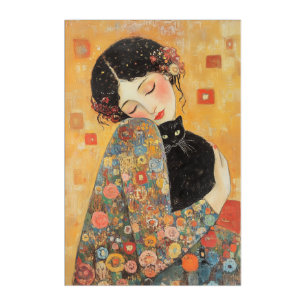 Klimt-Inspired Woman and Cat Acrylic Print