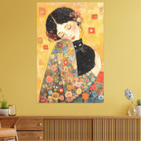 Klimt-Inspired Woman and Cat