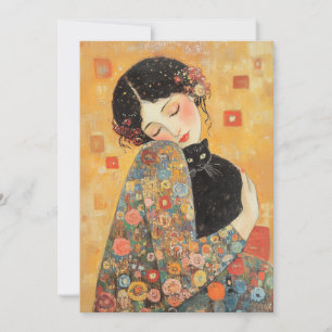Klimt-Inspired Woman and Cat Invitation