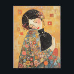 Klimt-Inspired Woman and Cat Postcard<br><div class="desc">A dreamy,  Klimt-inspired painting of a woman embracing a black cat,  featuring intricate floral and gold patterns. The warm hues and delicate brushstrokes evoke a sense of love,  comfort,  and artistic elegance.</div>