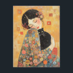 Klimt-Inspired Woman and Cat Postcard<br><div class="desc">A dreamy,  Klimt-inspired painting of a woman embracing a black cat,  featuring intricate floral and gold patterns. The warm hues and delicate brushstrokes evoke a sense of love,  comfort,  and artistic elegance.</div>