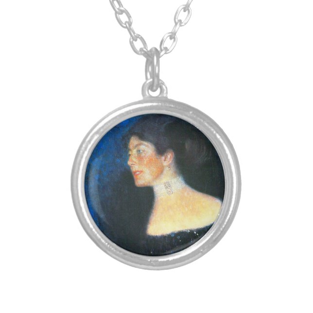 Klimt Portrait of Rose von Rosthorn-Friedmann Silver Plated Necklace (Front)
