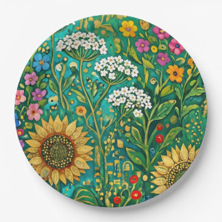 Klimt Sunflower Meadow Paper Plates
