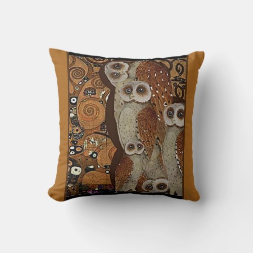 Klimt The Tree of Life Owl Parody  Throw Pillow