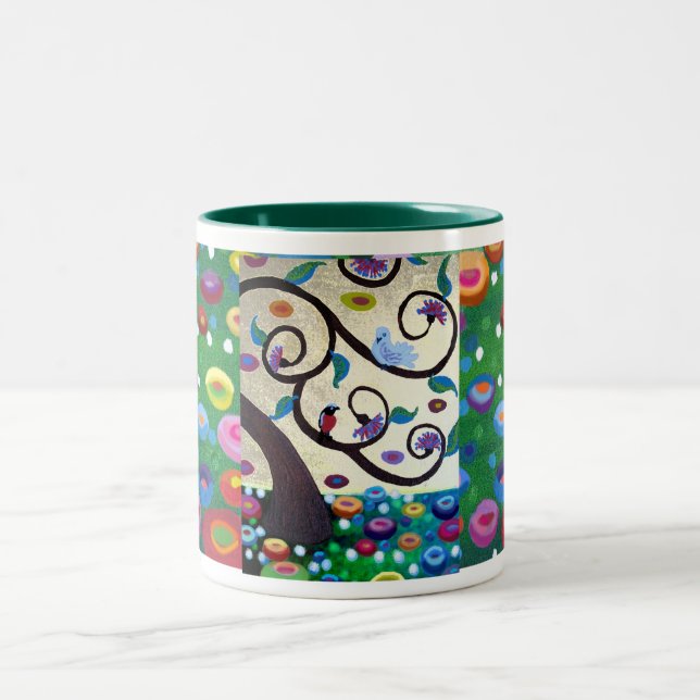 Klimt tribute tree of life Two-Tone coffee mug (Center)