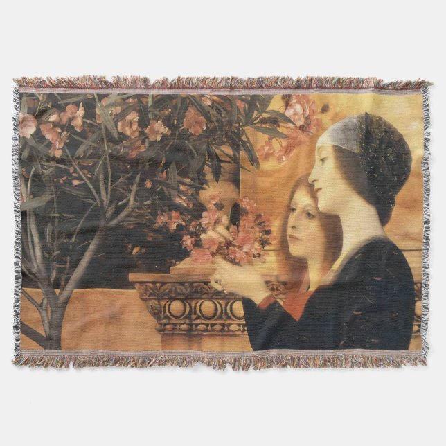 Klimt Two Girls with Oleander Art Nouveau Throw Blanket (Front)