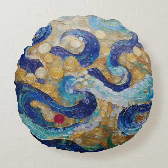 Klimt Water Serpents Round Pillow (Front)