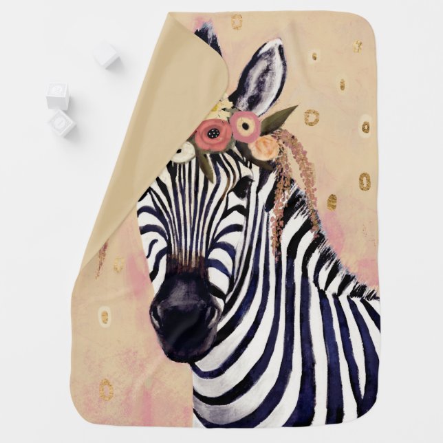 Klimt Zebra | Adorned In Flowers Baby Blanket (In Situ)
