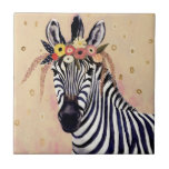 Klimt Zebra | Adorned In Flowers Ceramic Tile<br><div class="desc">This print features a sweet zebra adorned in a crown of flowers | By Victoria Borges</div>