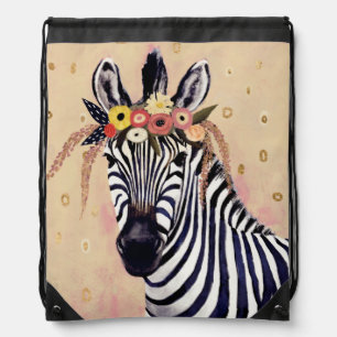 Klimt Zebra   Adorned In Flowers Drawstring Bag