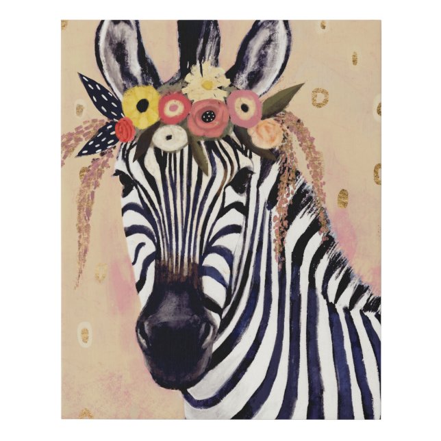 Klimt Zebra | Adorned In Flowers Faux Canvas Print (Front)
