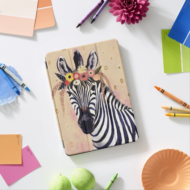 Klimt Zebra | Adorned In Flowers iPad Pro Cover (Desk)