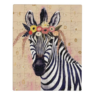 Klimt Zebra Adorned In Flowers Jigsaw Puzzle