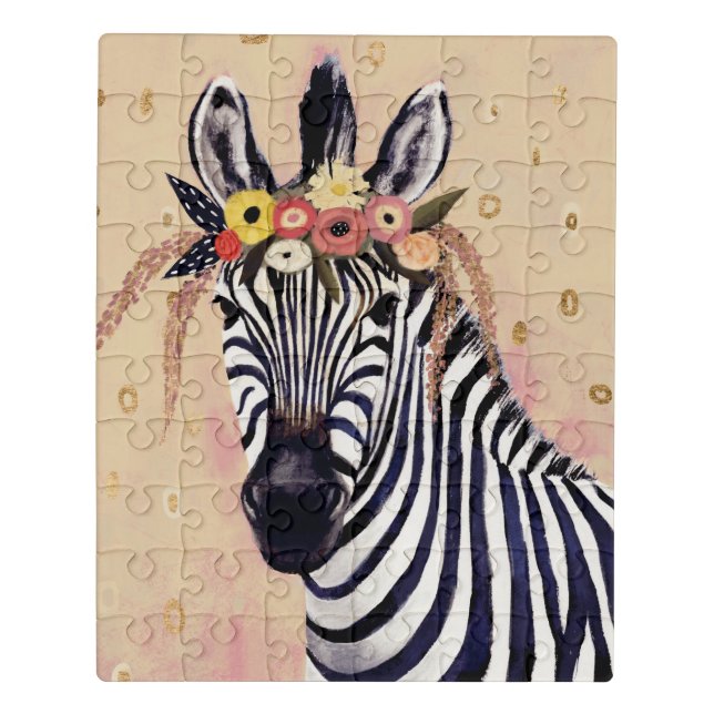 Klimt Zebra | Adorned In Flowers Jigsaw Puzzle (Puzzle Vertical)