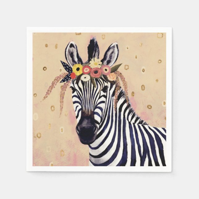 Klimt Zebra | Adorned In Flowers Napkins (Front)