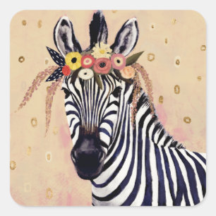 Klimt Zebra Adorned In Flowers Square Sticker