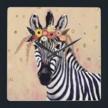 Klimt Zebra | Adorned In Flowers Square Wall Clock<br><div class="desc">This print features a sweet zebra adorned in a crown of flowers | By Victoria Borges</div>