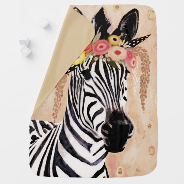 Klimt Zebra | Crown Of Flowers Baby Blanket (In Situ)