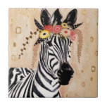 Klimt Zebra | Crown Of Flowers Ceramic Tile<br><div class="desc">This print features a sweet zebra adorned in a crown of flowers | By Victoria Borges. Image ID: 128246GG</div>