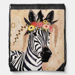 Klimt Zebra   Crown Of Flowers Drawstring Bag