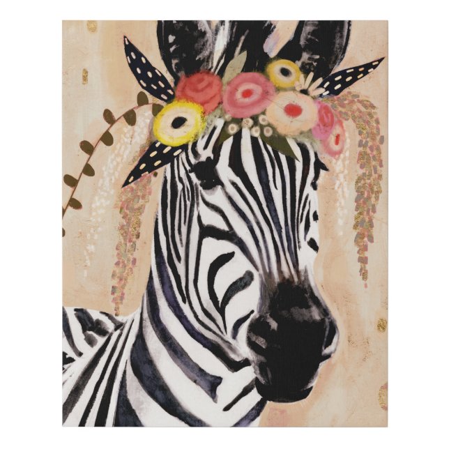 Klimt Zebra | Crown Of Flowers Faux Canvas Print (Front)
