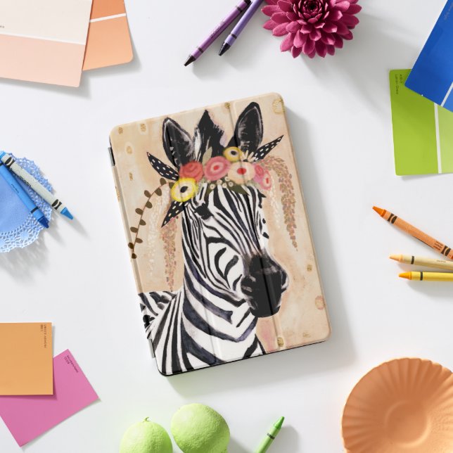Klimt Zebra | Crown Of Flowers iPad Pro Cover (Desk)
