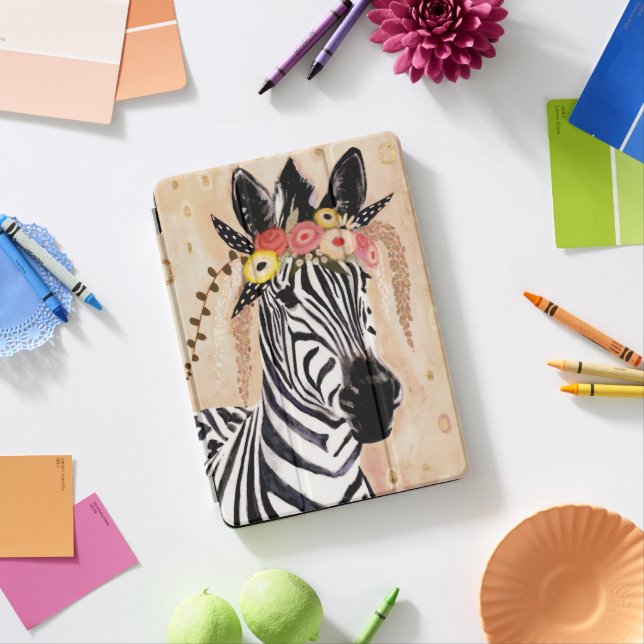 Klimt Zebra | Crown Of Flowers iPad Pro Cover (Desk)