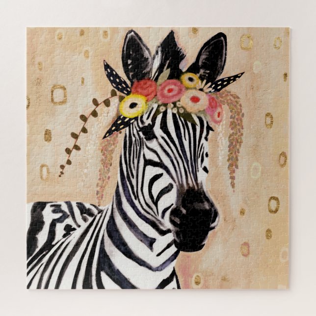Klimt Zebra | Crown Of Flowers Jigsaw Puzzle (Horizontal)