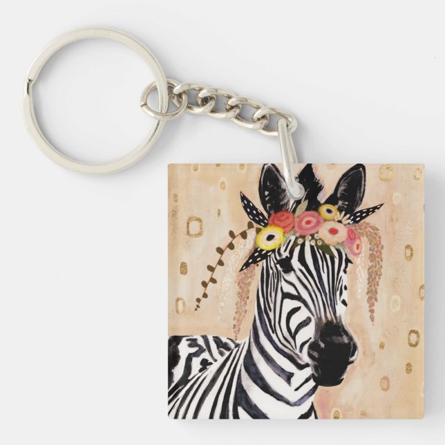 Klimt Zebra | Crown Of Flowers Keychain (Front)