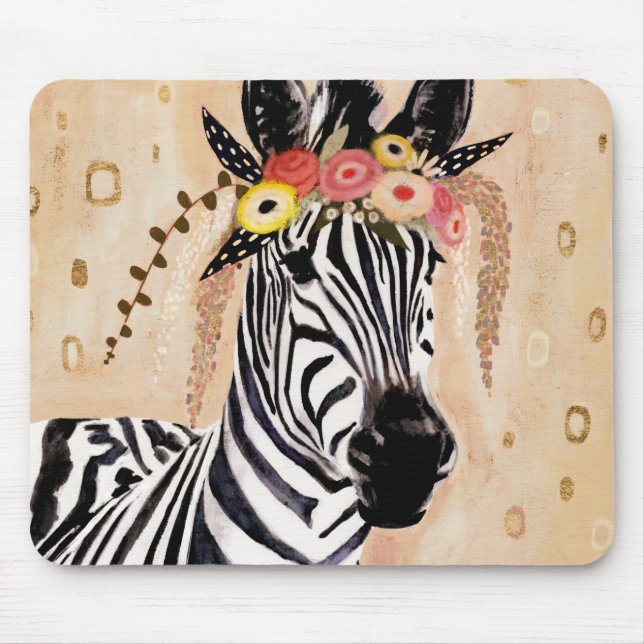 Klimt Zebra | Crown Of Flowers Mouse Pad (Front)