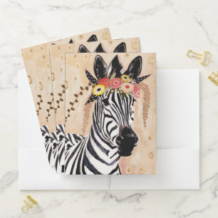 Klimt Zebra   Crown Of Flowers Pocket Folder