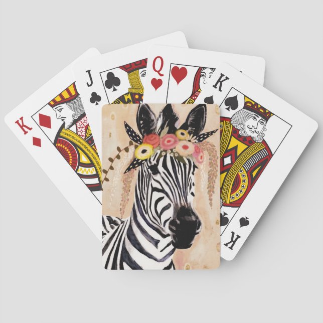Klimt Zebra | Crown Of Flowers Poker Cards (Back)