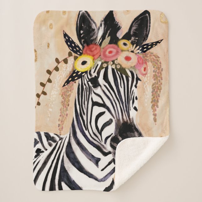 Klimt Zebra | Crown Of Flowers Sherpa Blanket (Front)