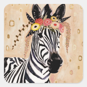 Klimt Zebra Crown Of Flowers Square Sticker
