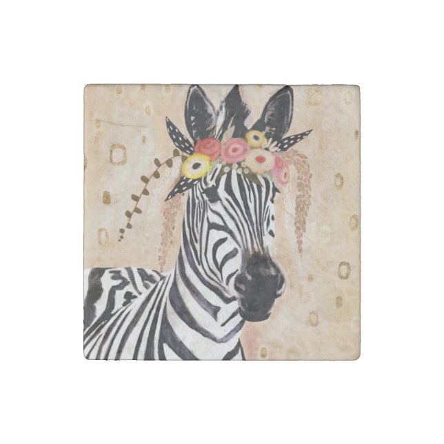 Klimt Zebra | Crown Of Flowers Stone Magnet (Front)