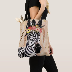 Klimt Zebra Crown Of Flowers Tote Bag