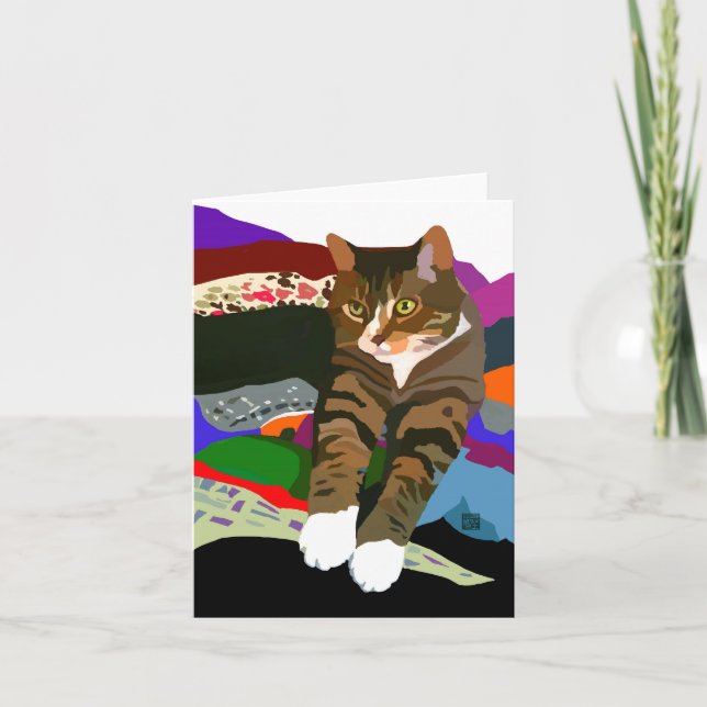 "KNEADING TO FOLD LAUNDRY" cat Card (Front)