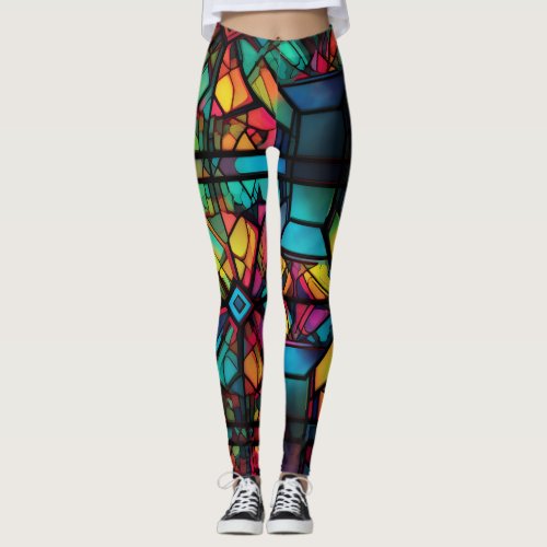 Knee diamond stained glass leggings