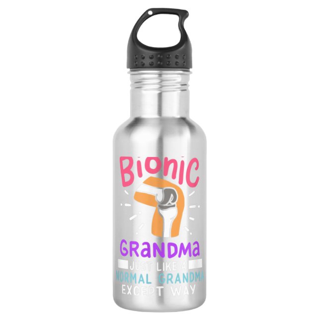 Knee Replacement Bionic Grandma After Surgery Gift Stainless Steel Water Bottle (Front)