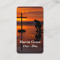 Kneel at Cross Ocean Sunset Funeral Prayer Card