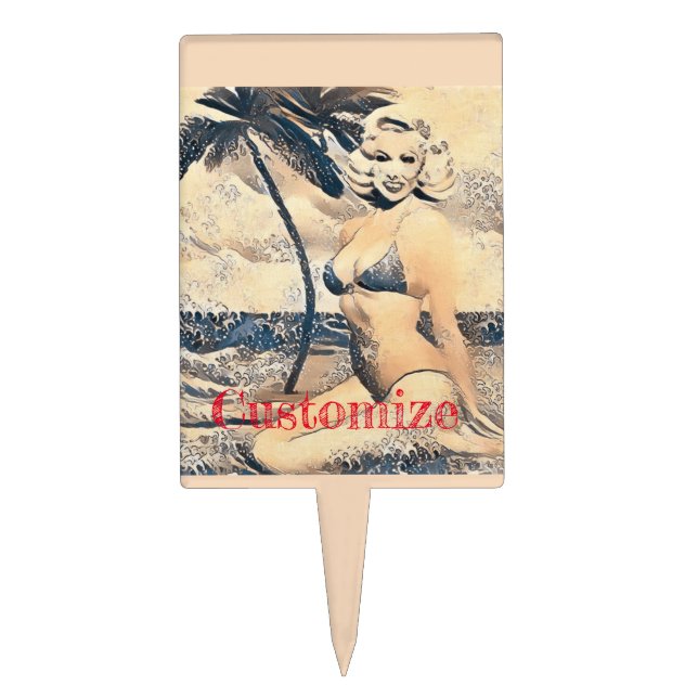 Kneeling Blonde Bikini Model Thunder_Cove Cake Topper (Front)