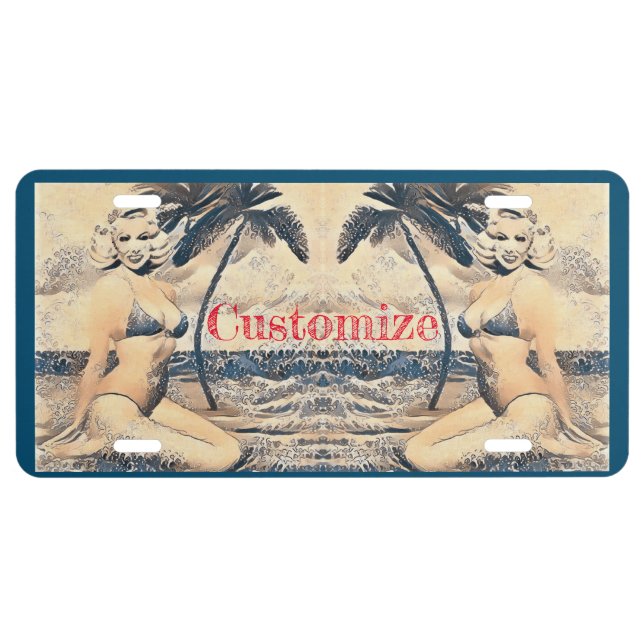 Kneeling Blonde Bikini Model Thunder_Cove License Plate (Front)
