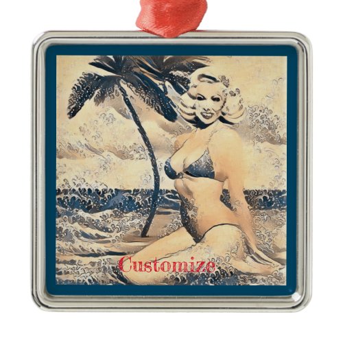 Kneeling Blonde Bikini Model Thunder_Cove Metal Ornament