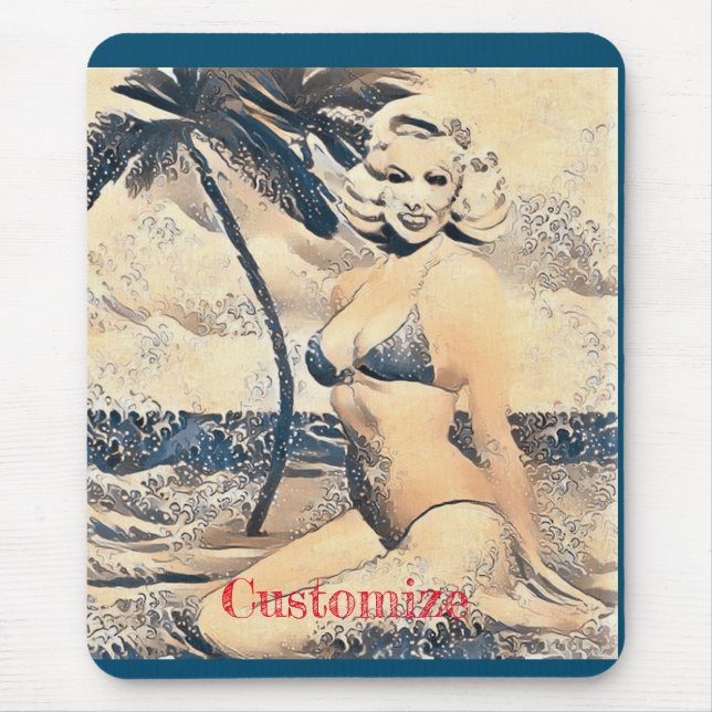 Kneeling Blonde Bikini Model Thunder_Cove Mouse Pad (Front)