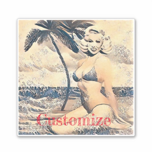 Kneeling Blonde Bikini Model Thunder_Cove Sticker (Front)